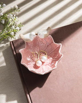 Bird on Leaf Ring Dish - Pink - The Decor Kart