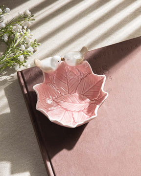 Bird on Leaf Ring Dish - Pink - The Decor Kart