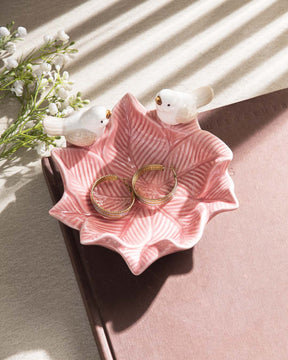 Bird on Leaf Ring Dish - Pink - The Decor Kart