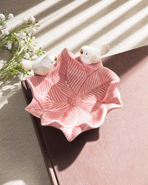 Bird on Leaf Ring Dish - Pink - The Decor Kart