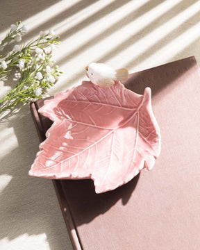 Bird on Maple Leaf Ring Dish - Pink - The Decor Kart