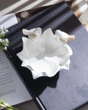 Bird on Leaf Ring Dish - White - The Decor Kart