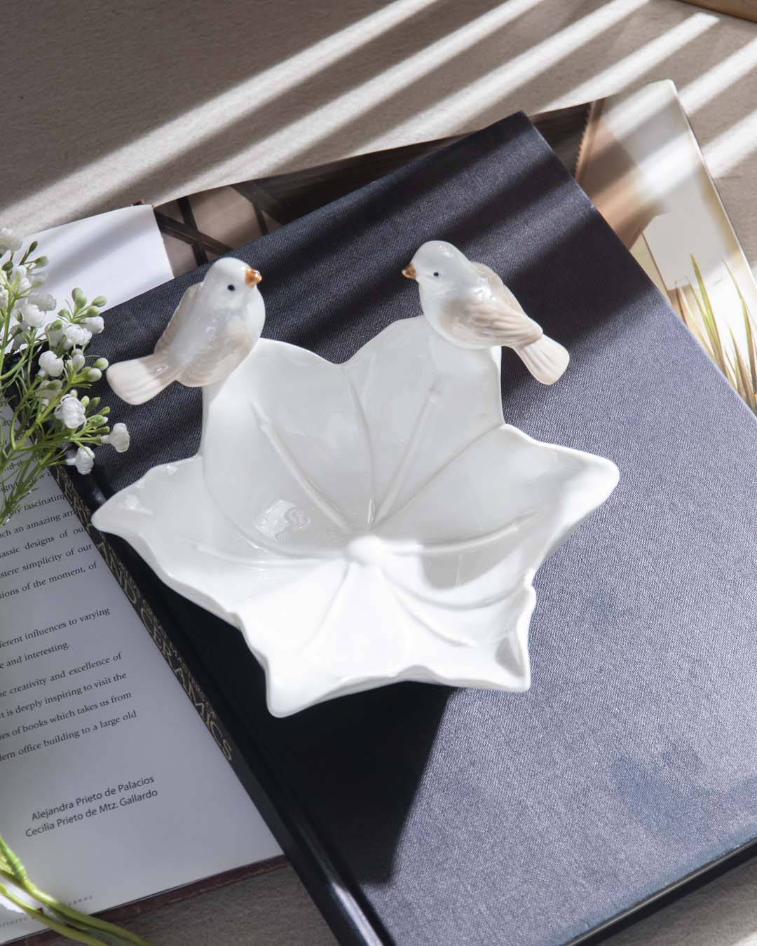 Bird on Flower Ring Dish - White - The Decor Kart