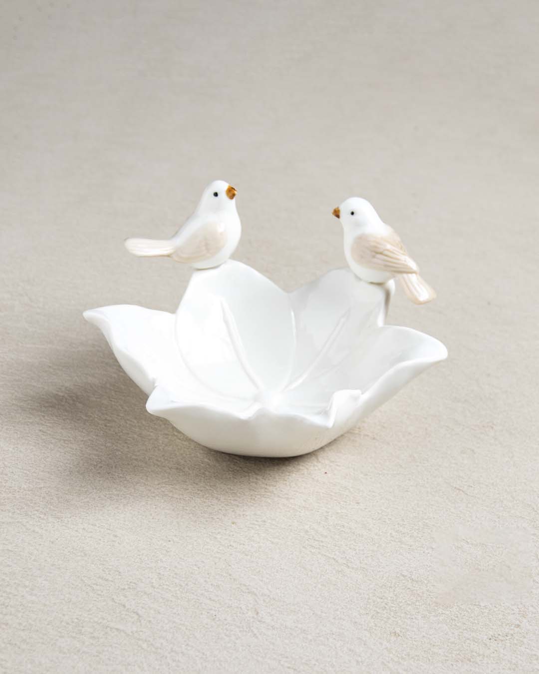 Bird on Flower Ring Dish - White - The Decor Kart