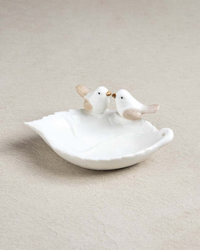 Bird on Leaf Ring Dish - White - The Decor Kart