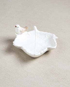 Bird on Maple Leaf Ring Dish - White - The Decor Kart