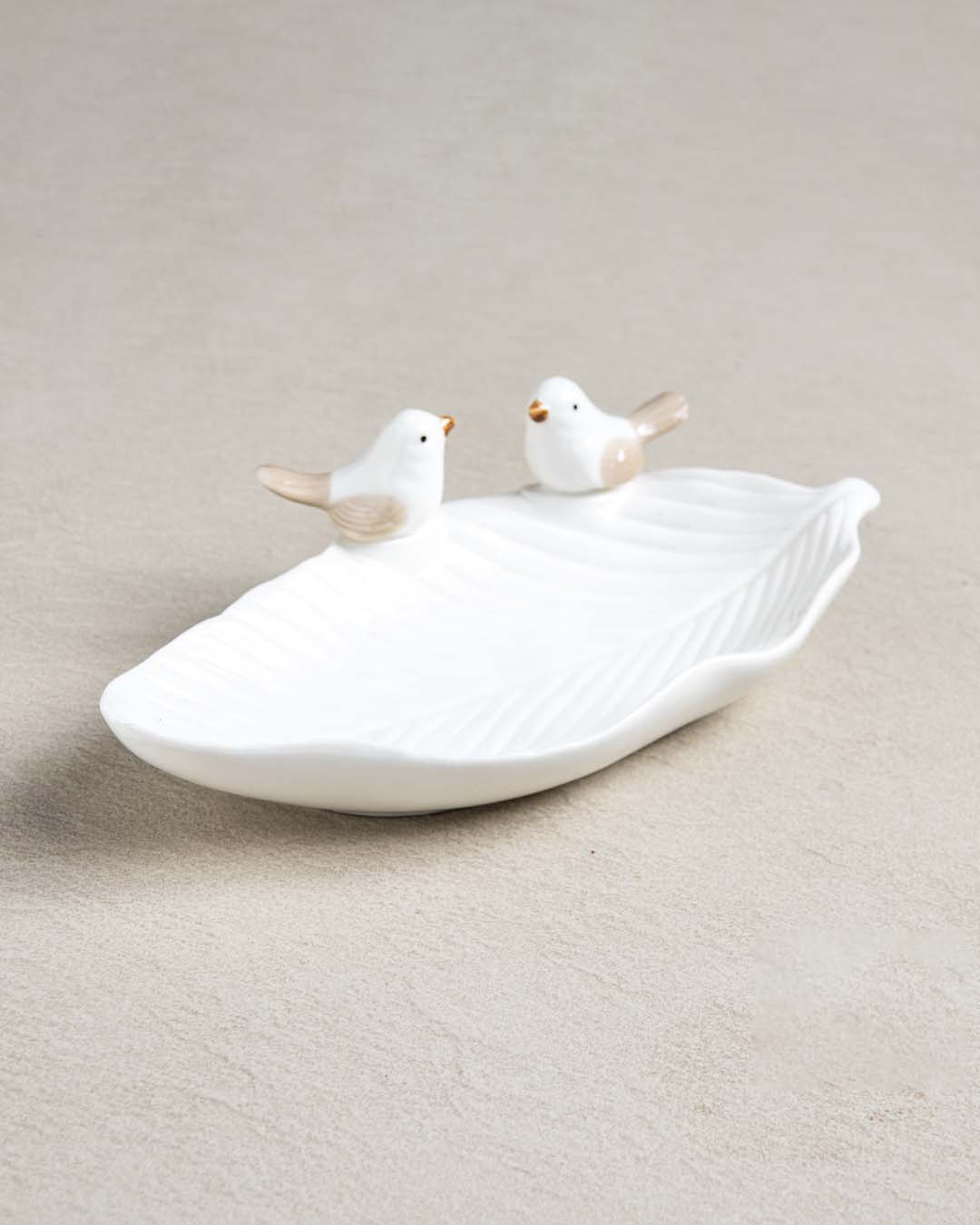 Bird on Leaf Ring Dish - White Large - The Decor Kart