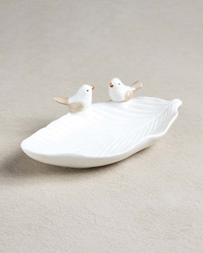 Bird on Leaf Ring Dish - White Large - The Decor Kart