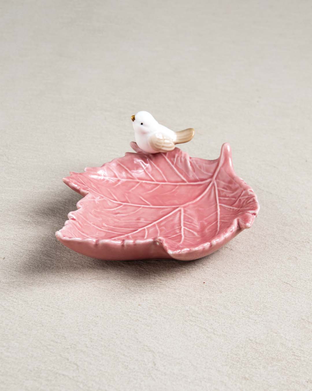 Bird on Maple Leaf Ring Dish - Pink - The Decor Kart