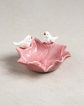 Bird on Leaf Ring Dish - Pink - The Decor Kart