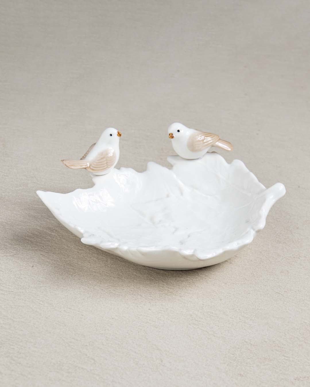 Bird on Maple Leaf Ring Dish - White - The Decor Kart