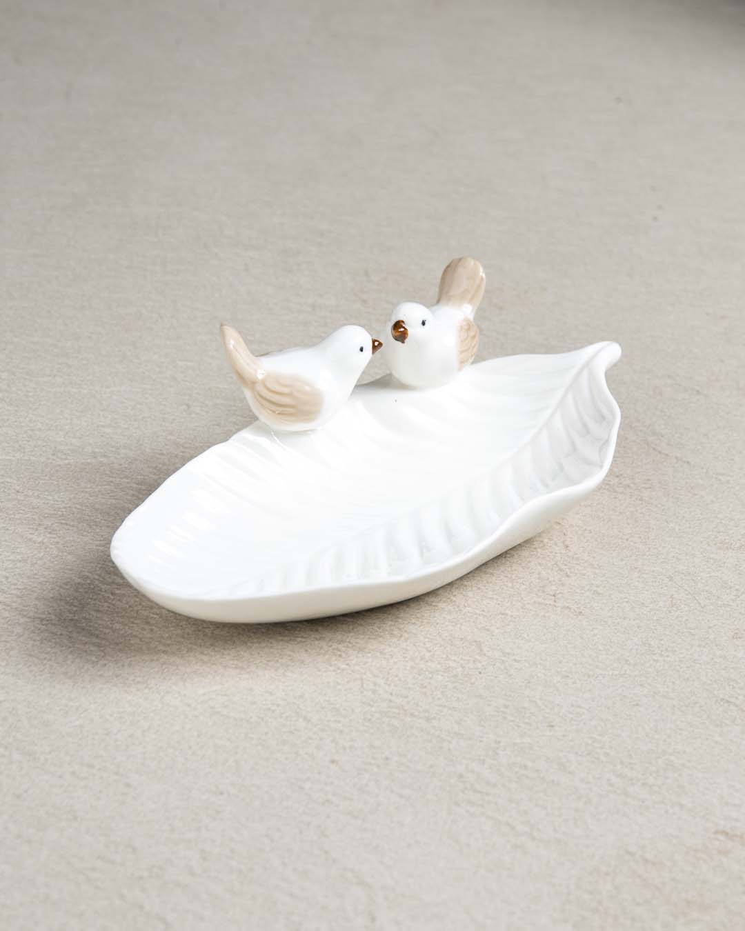 Bird on Leaf Ring Dish - White Small - The Decor Kart