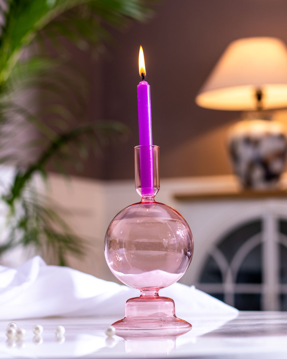 Glass Taper Candle Holder - Pink - The Decor Kart