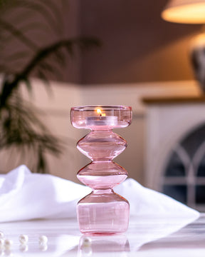 Stem Glass Candle Holder - Pink - The Decor Kart