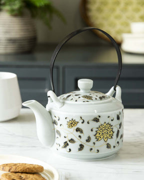 Gold Peony Ceramic Tea Kettle - The Decor Kart