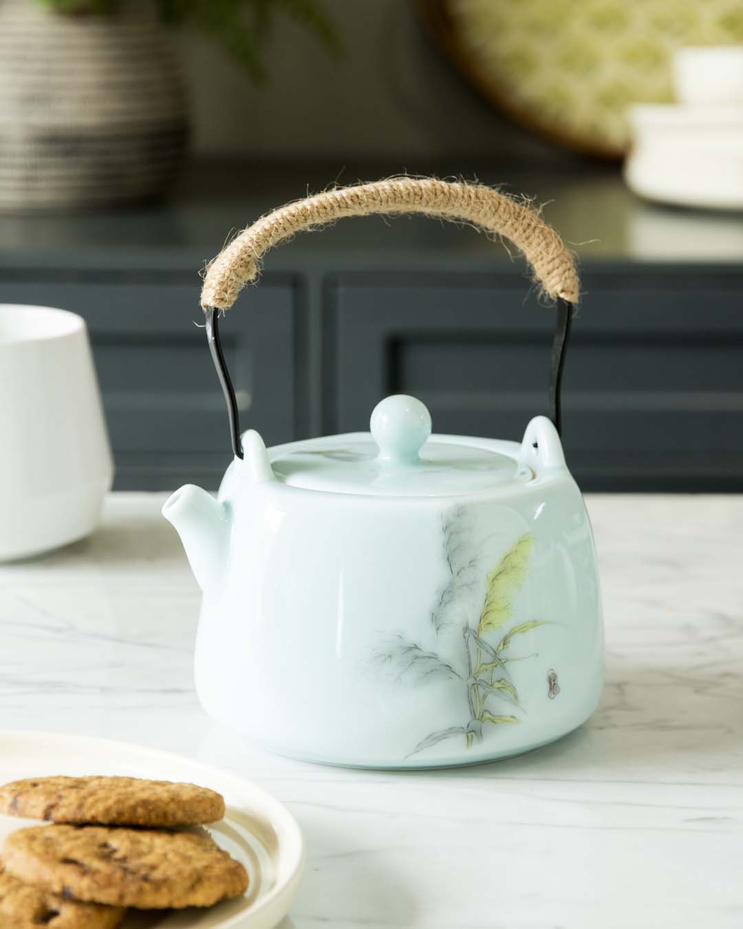 Celadon Hand-Painted Tea Kettle - The Decor Kart