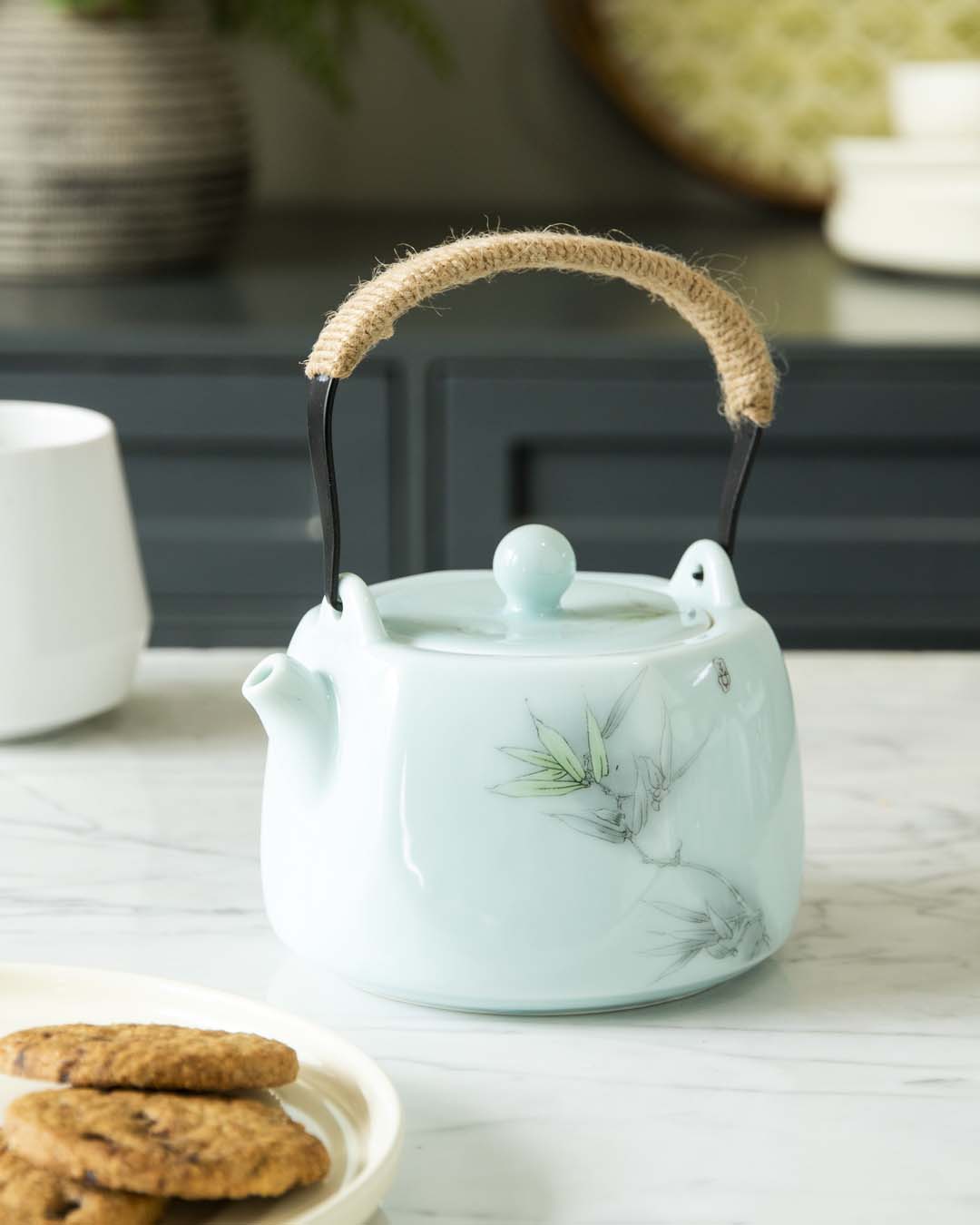 Celadon Hand-Painted Tea Kettle - The Decor Kart