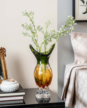 Bohemian Cut Amber Glass Vase - The Decor Kart