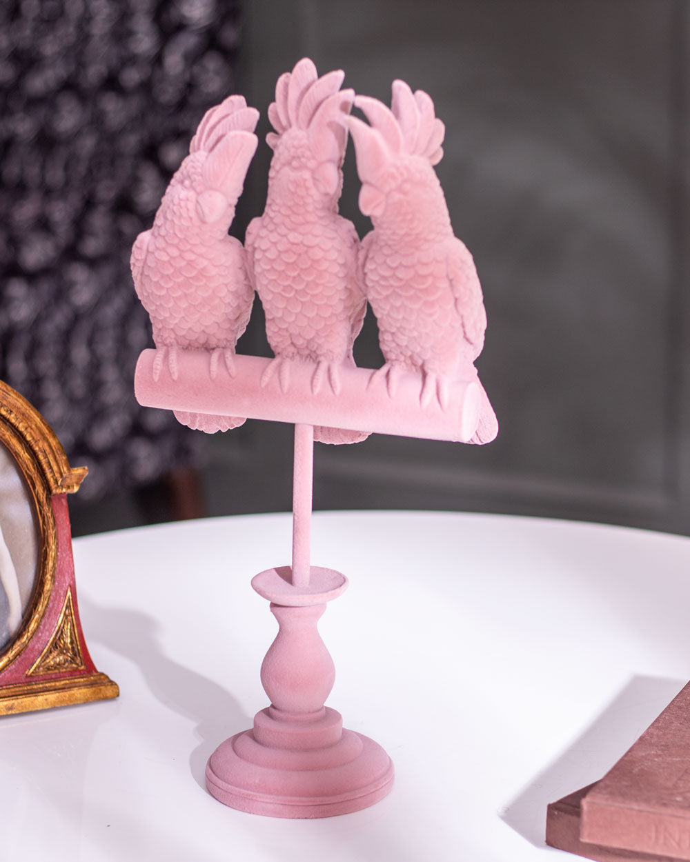 Royal Cockatoo Velvet Figurine - Pink - The Decor Kart