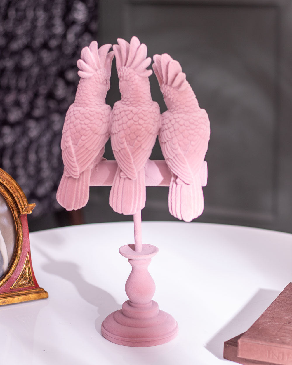 Royal Cockatoo Velvet Figurine - Pink - The Decor Kart