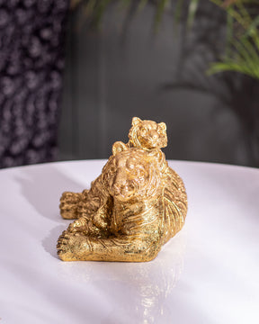 Mother Tiger & Baby Cub Statue - Gold - The Decor Kart