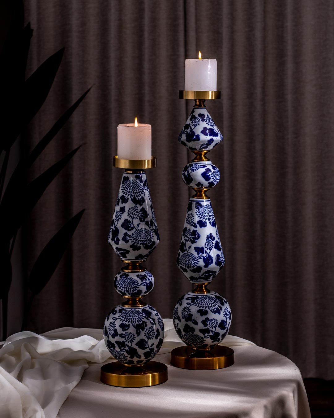 'Chrysanthemum' Ming Pillar Candle Holder - Small - The Decor Kart