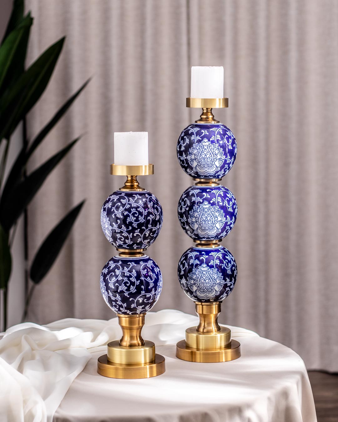 'Chrysanthemum' Ming Pillar Candle Holder - Small - The Decor Kart