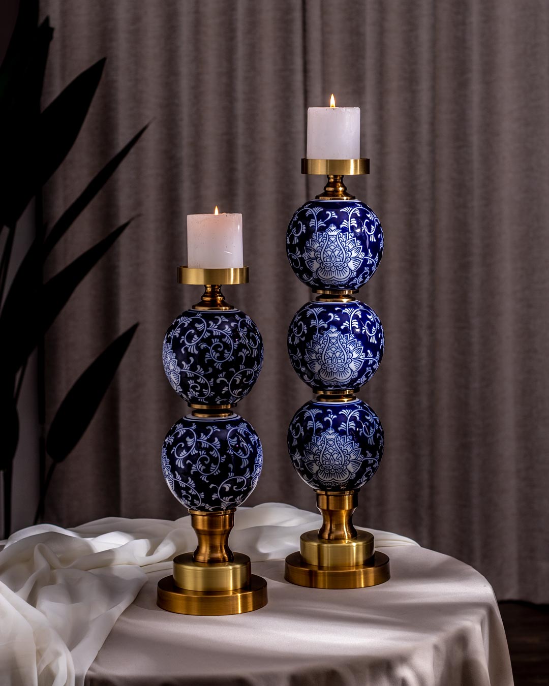 'Chrysanthemum' Ming Pillar Candle Holder - Large - The Decor Kart