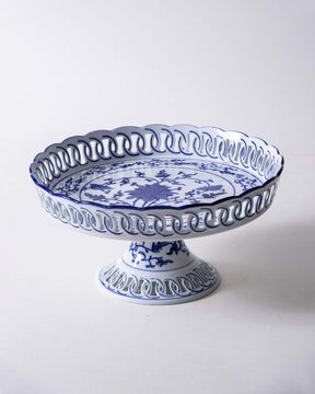 Traditional Blue & White Hand-Painted Footed Bowl - The Decor Kart