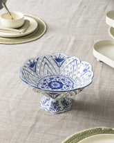 Traditional Blue & White Hand-Painted Footed Bowl - The Decor Kart