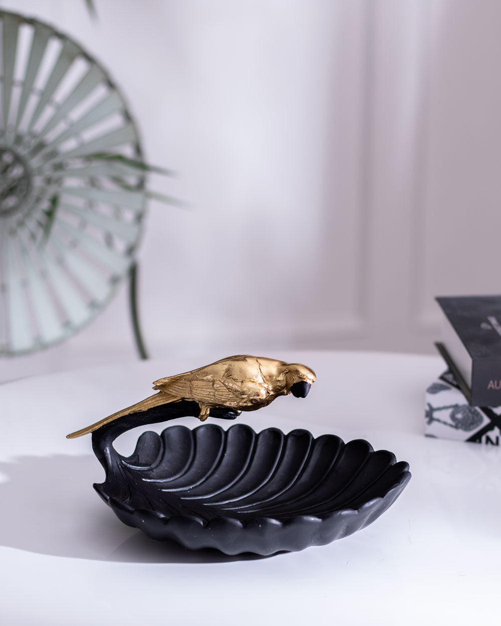 Rustic Gold Bird on Leaf Platter - The Decor Kart