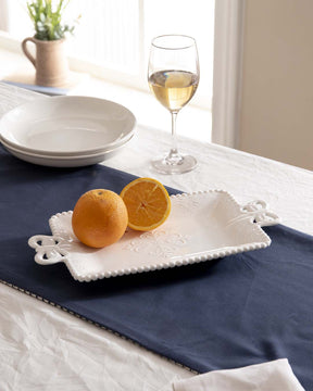 All White Embossed Rectangular Serving Platter - The Decor Kart