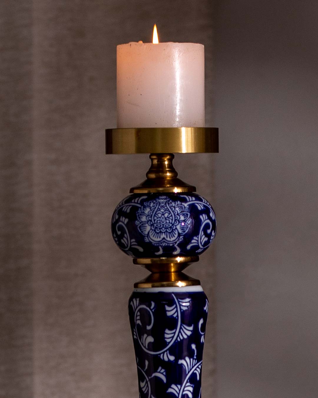 'Chrysanthemum' Ming Pillar Candle Holder - Large - The Decor Kart