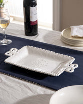 All White Embossed Rectangular Serving Platter - The Decor Kart