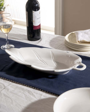 All White Embossed Leaf Serving Platter - The Decor Kart