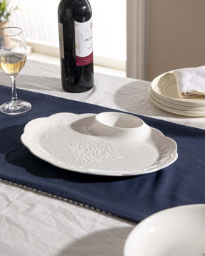 All White Embossed Chip n Dip Platter - small - The Decor Kart