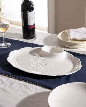 All White Embossed Chip n Dip Platter - Large - The Decor Kart