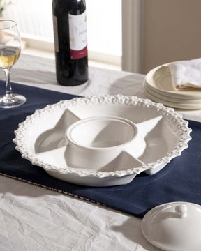 All White Embossed Chip n Dip Platter - The Decor Kart