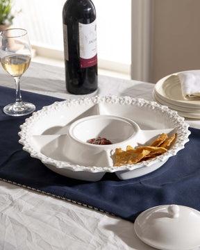 All White Embossed Chip n Dip Platter - The Decor Kart