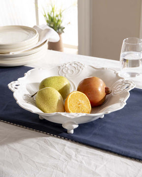 All White Embossed Footed Fruit Bowl - The Decor Kart