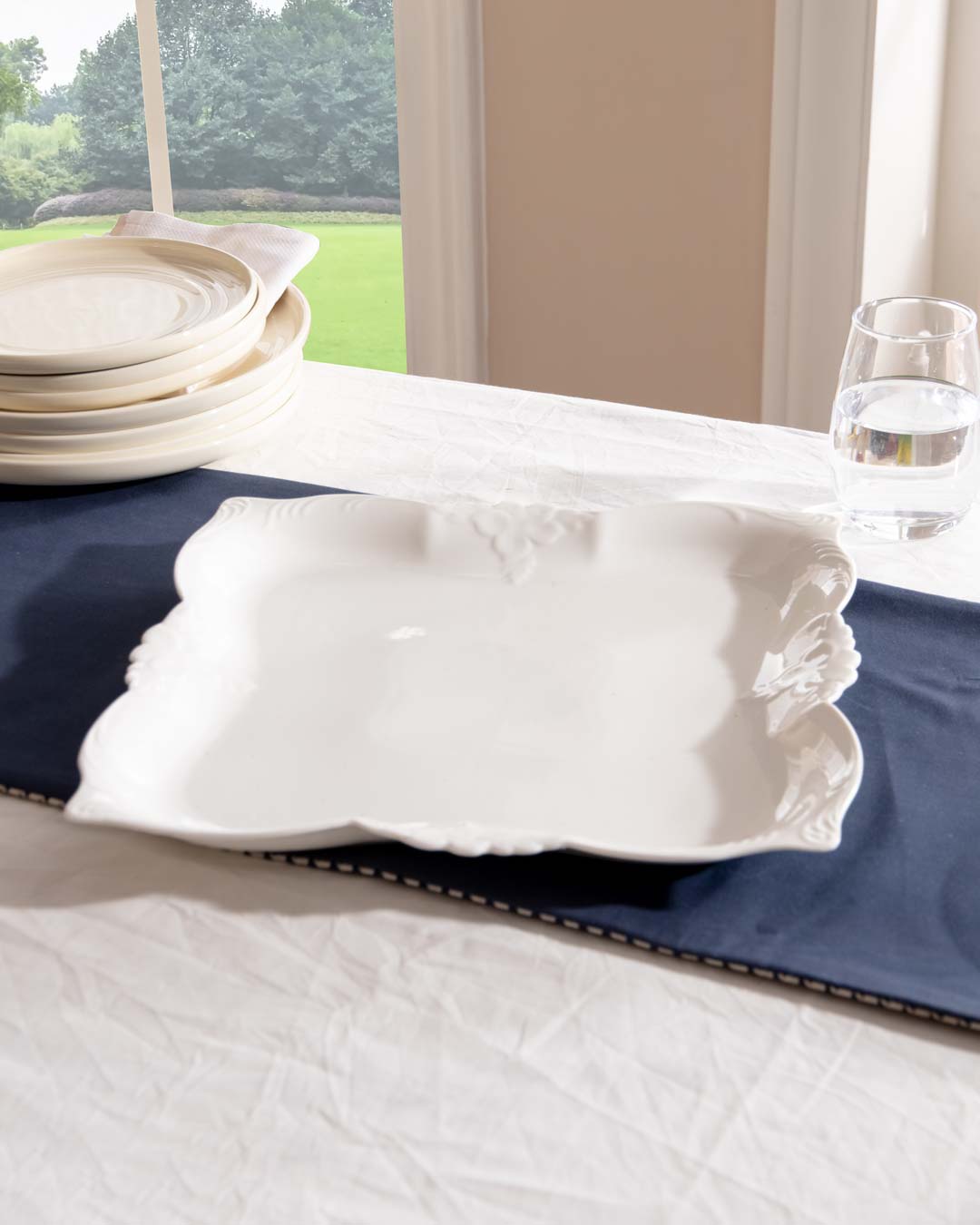 All White Embossed Serving Platter