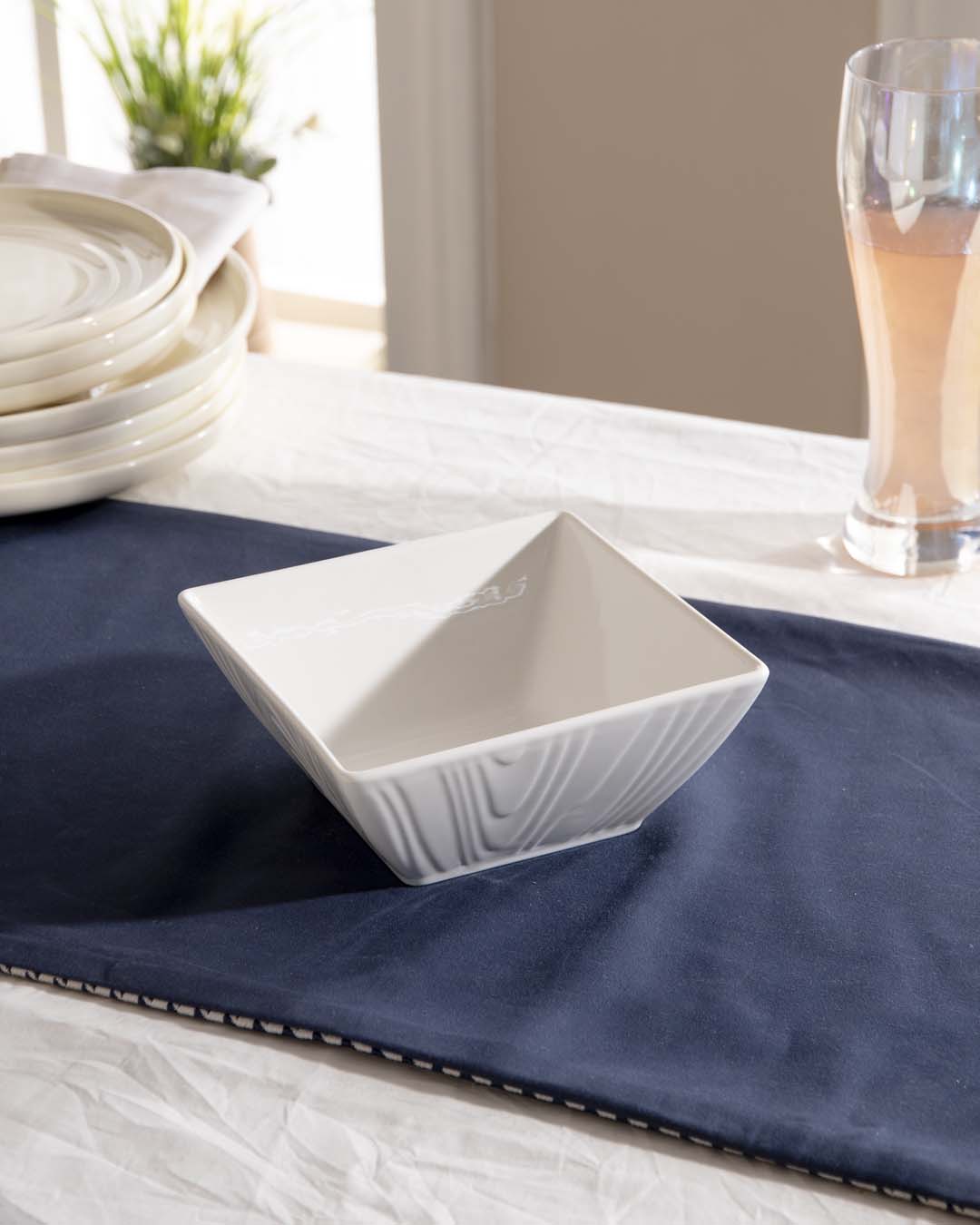 All White Snowy Square Bowl - The Decor Kart