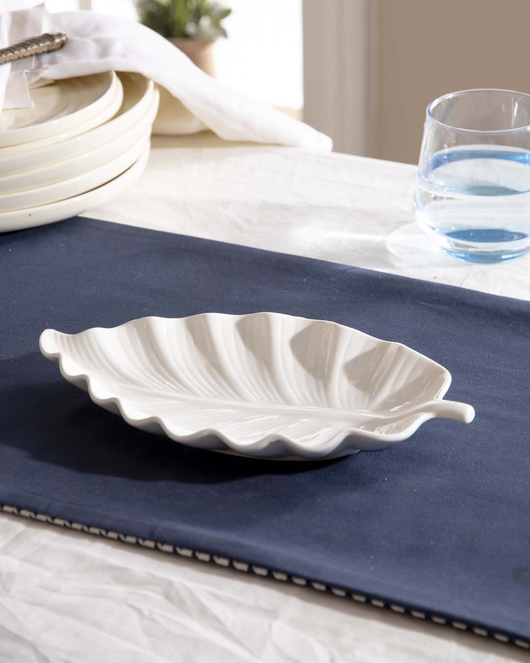 All White Leaf Platter - The Decor Kart