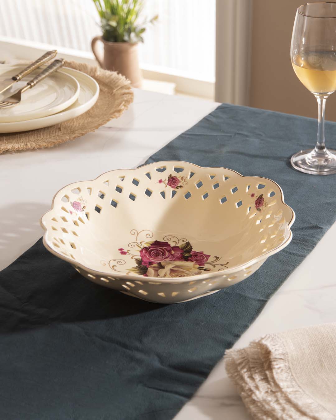 Country Roses Cut Edge Bowl - The Decor Kart