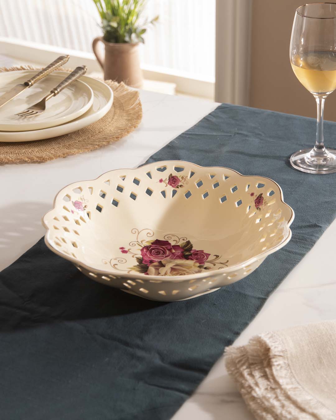 Country Roses Cut Edge Bowl - The Decor Kart