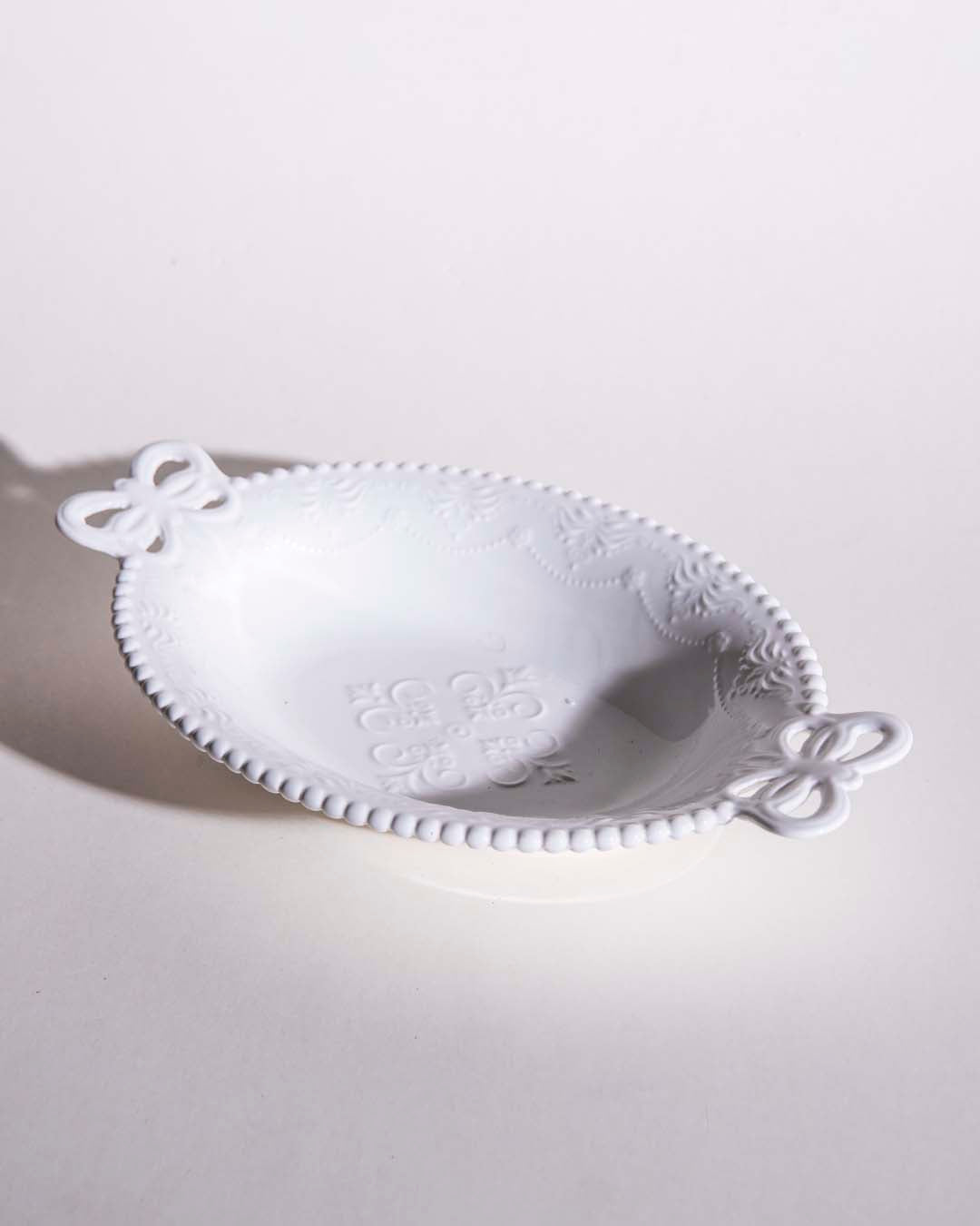 All White Embossed Oval Serving Bowl - The Decor Kart