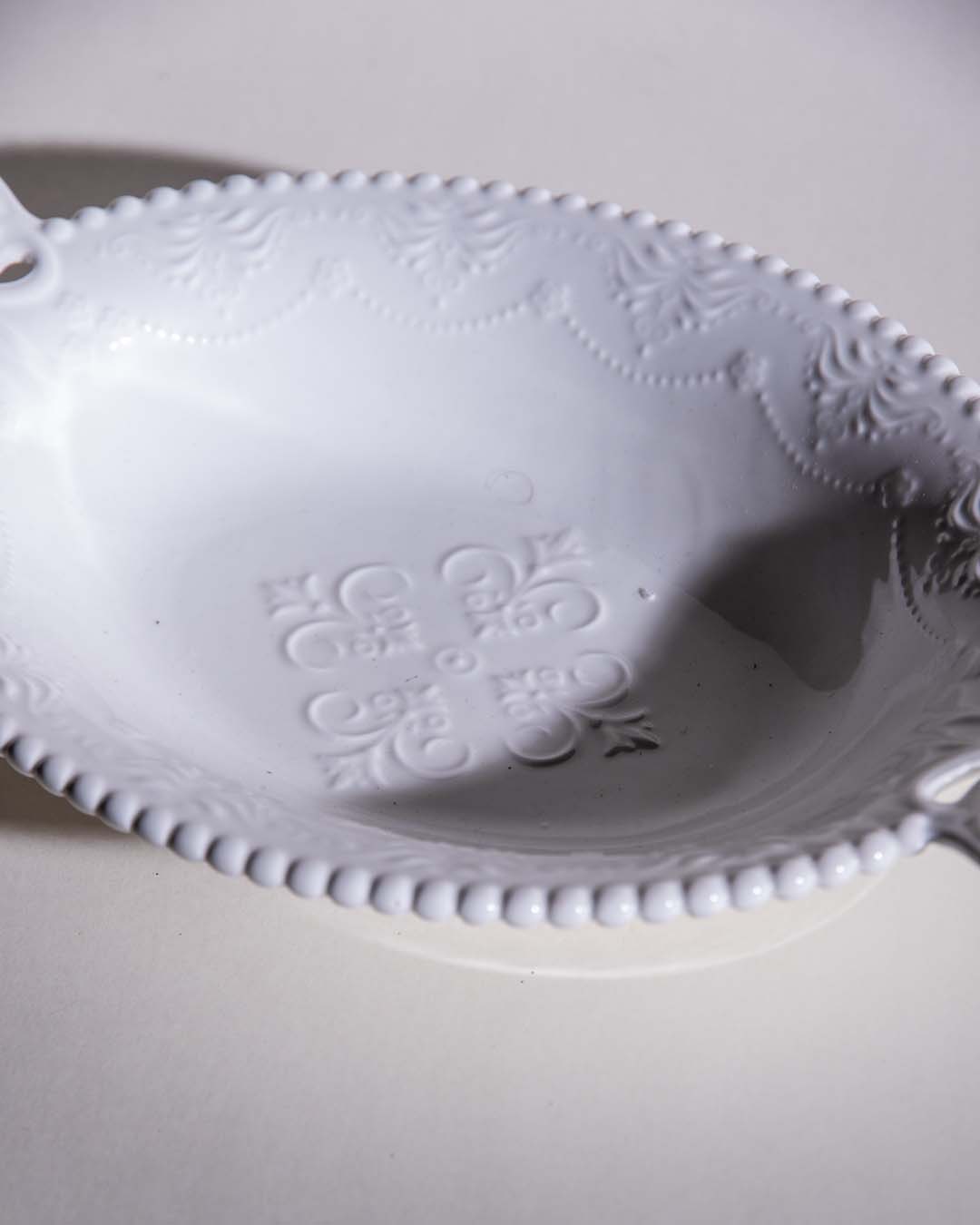 All White Embossed Oval Serving Bowl - The Decor Kart