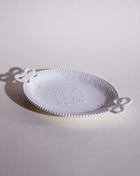 All White Embossed Oval Serving Platter - The Decor Kart