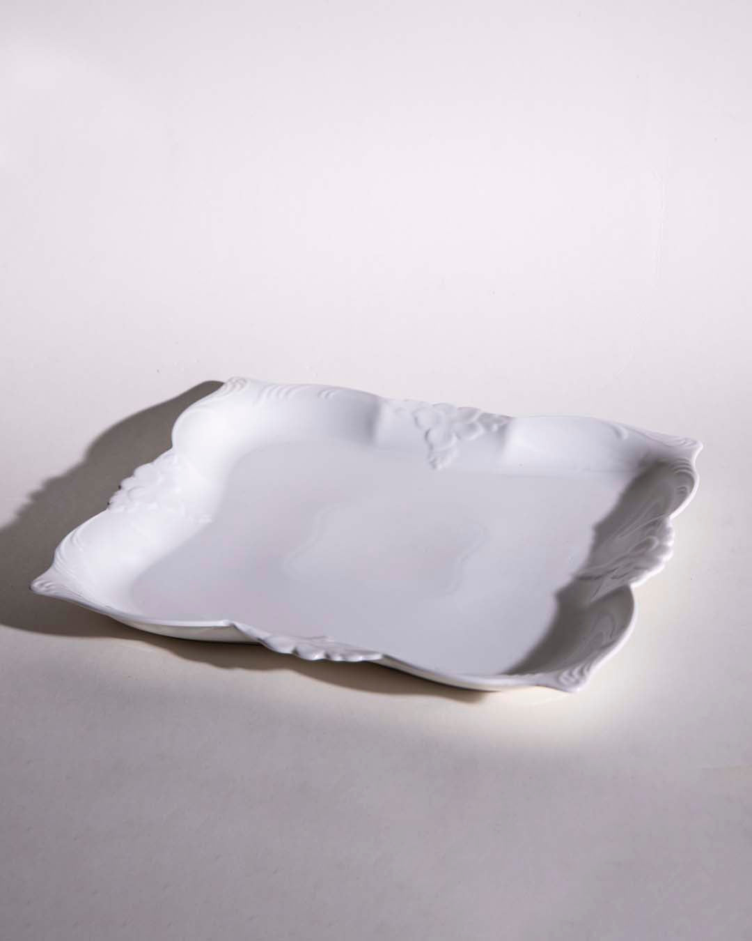 All White Embossed Serving Platter - The Decor Kart