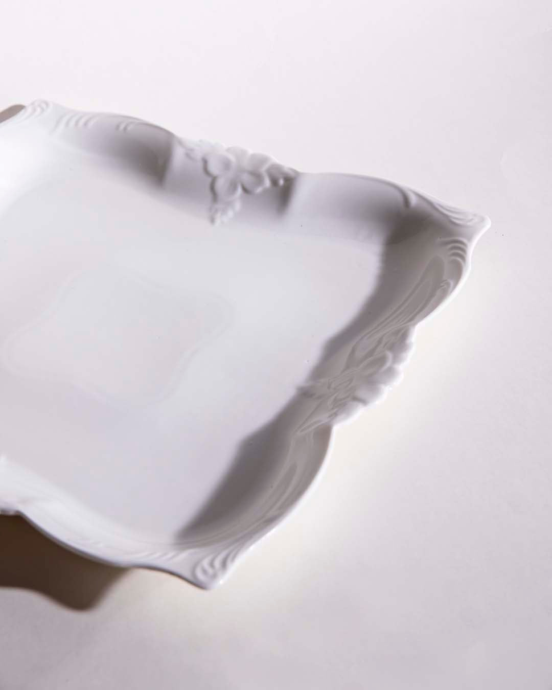 All White Embossed Serving Platter - The Decor Kart